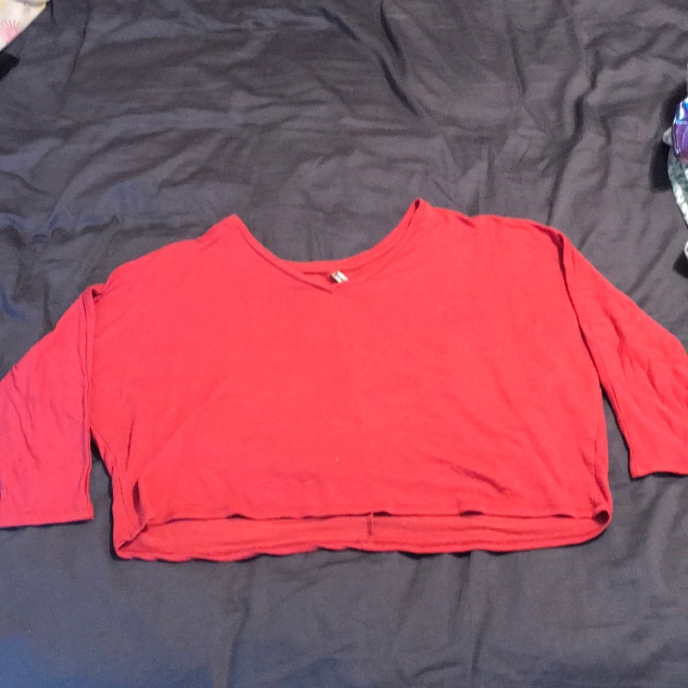 pink mid sleeve crop top